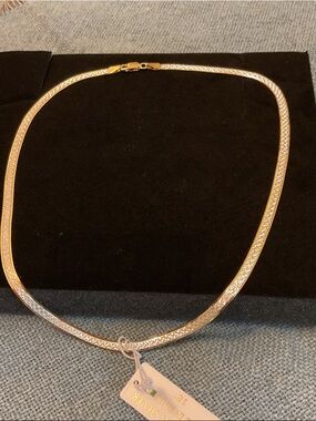 Italian Sterling Silver & Gold trim 18” Herringbone Necklace NWT Retail $150